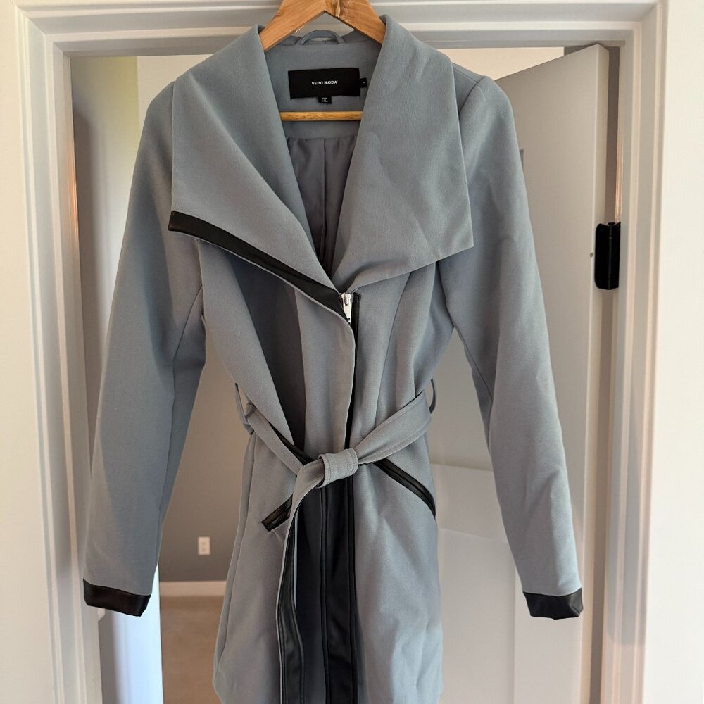 Vero Moda Blue and Faux Leather Coat